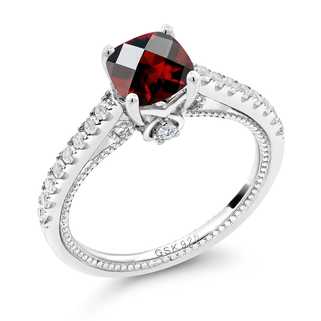 Garnet-Checkerboard - January_9_Ring in 925 Sterling Silver