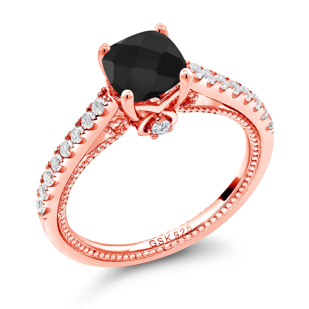 Onyx-Checkerboard - December_8_Ring in 925 Rose Gold Plated Silver