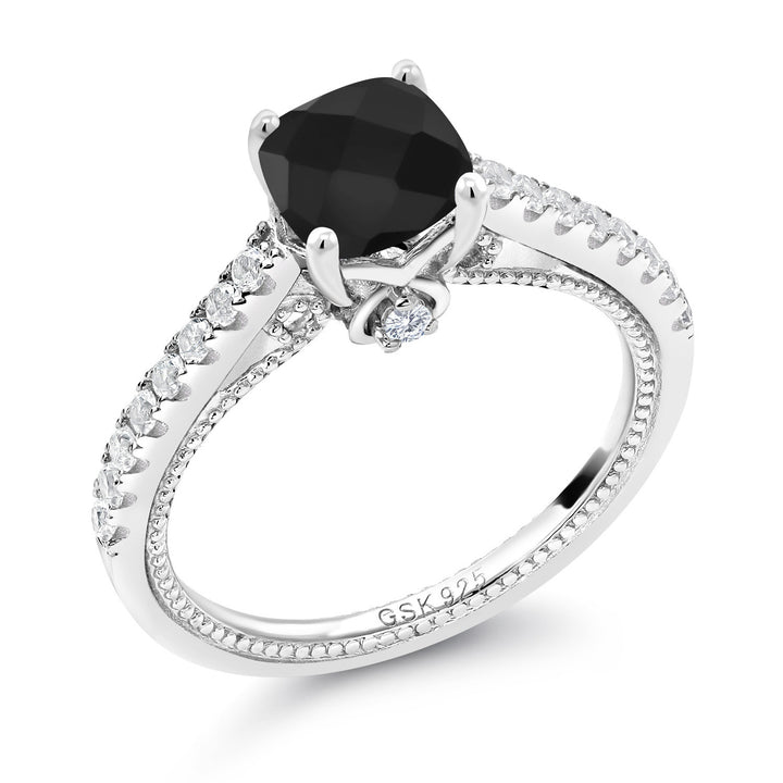 Onyx-Checkerboard - December_5_Ring in 925 Sterling Silver