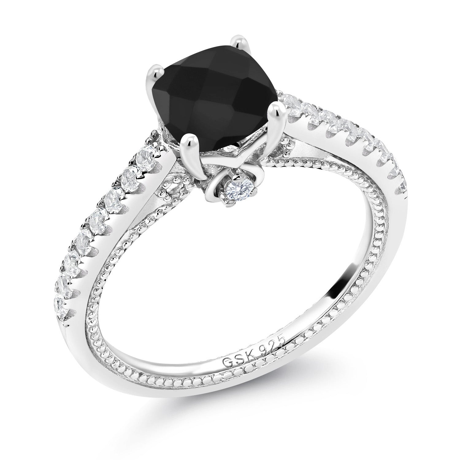 Onyx-Checkerboard - December_7_Ring in 925 Sterling Silver
