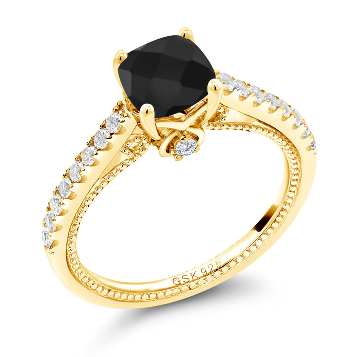 Onyx-Checkerboard - December_5_Ring in 925 Yellow Gold Plated Silver