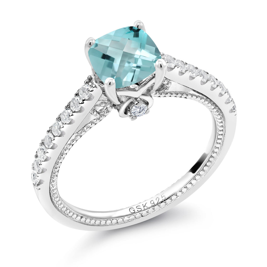 Sky Blue Topaz-Checkerboard - November_7_Ring in 925 Sterling Silver