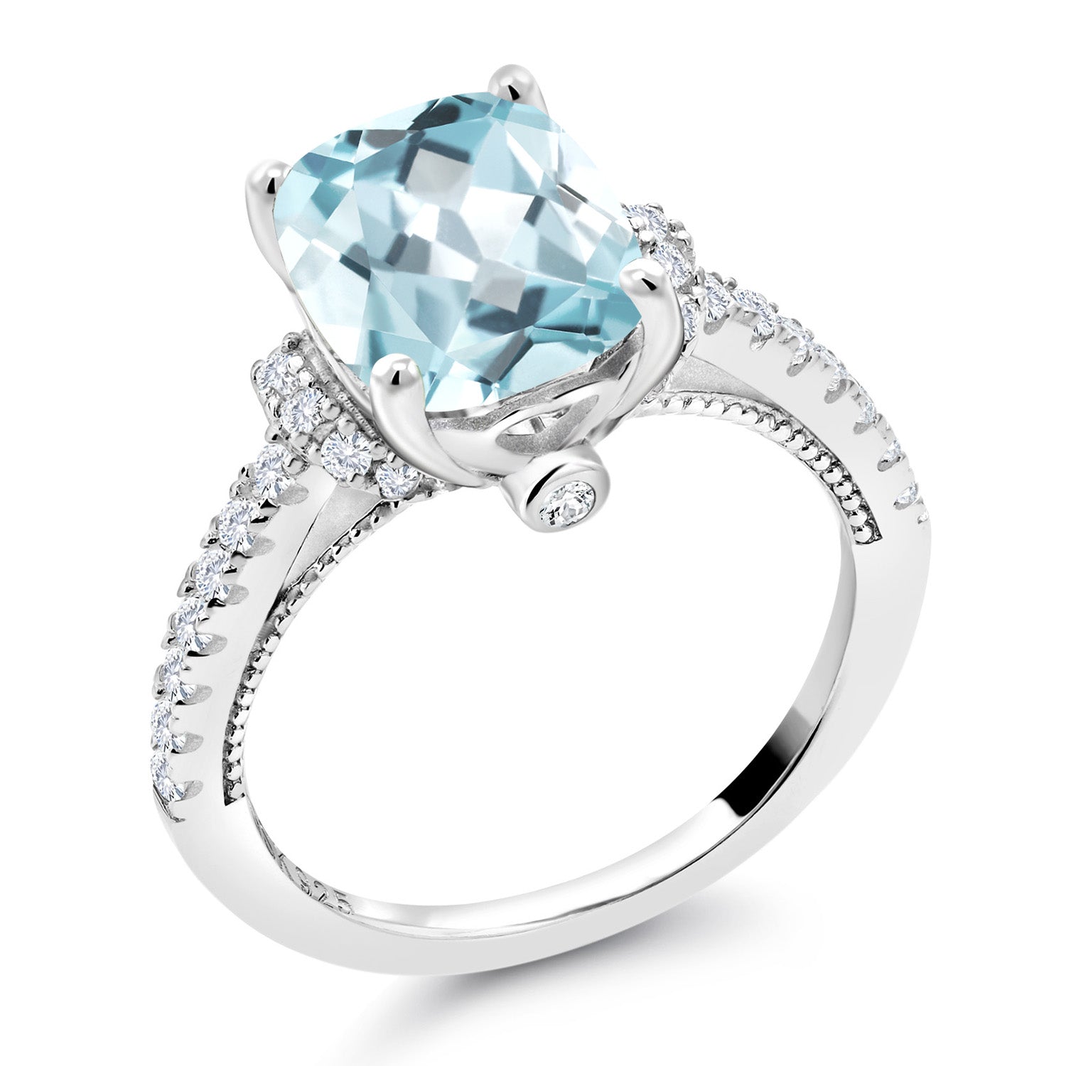 925 Sterling Silver Sky Blue Simulated Aquamarine and White Created Sapphire Ring For Women (3.11 Cttw, Available in size 5, 6, 7, 8, 9)