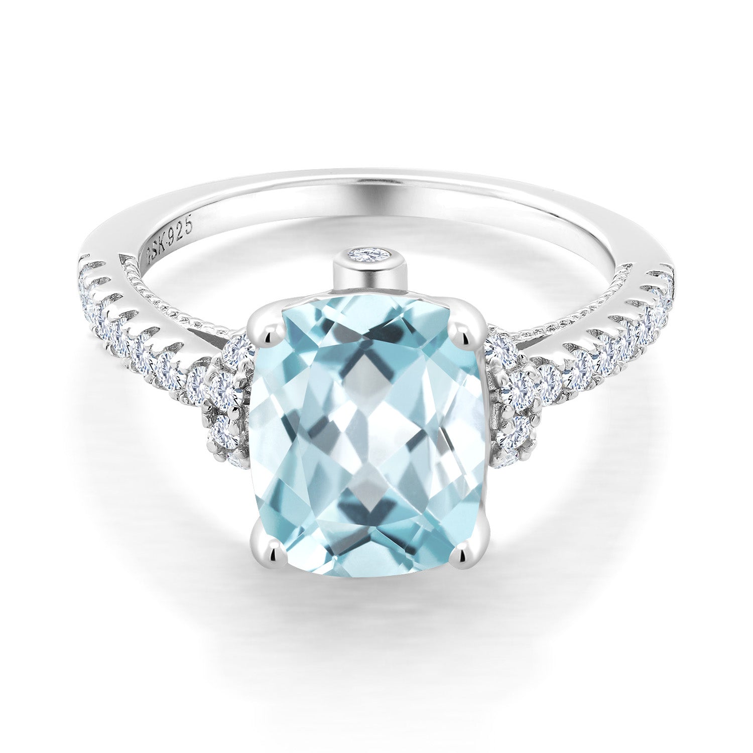 925 Sterling Silver Sky Blue Simulated Aquamarine and White Created Sapphire Ring For Women (3.11 Cttw, Available in size 5, 6, 7, 8, 9)