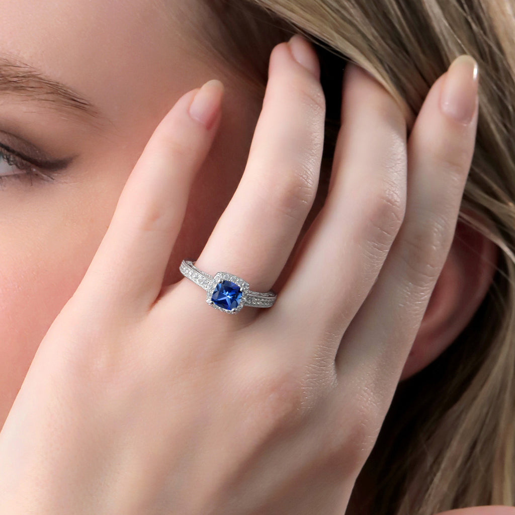 Blue Created Sapphire - September_6_Ring in 925 Sterling Silver