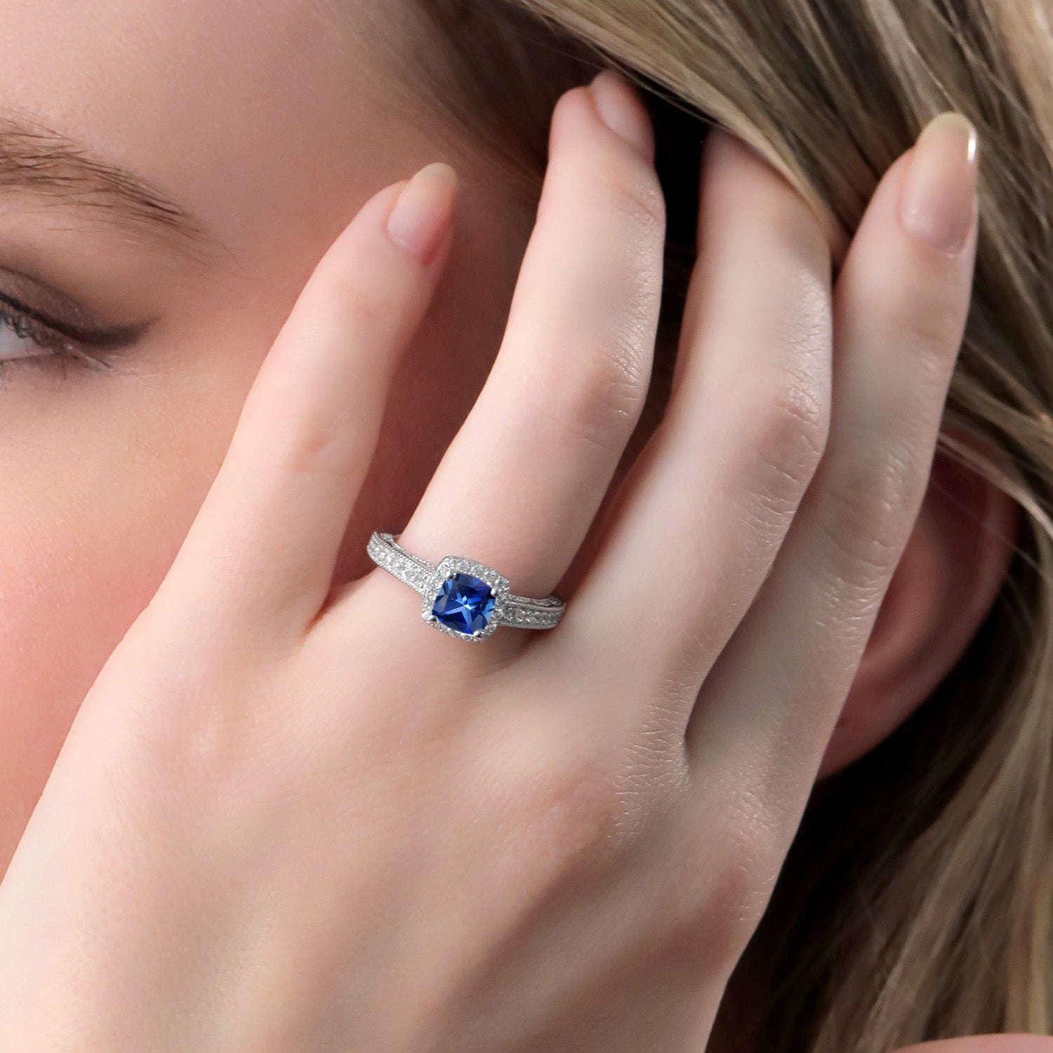 Blue Created Sapphire - September_6_Ring in 925 Sterling Silver