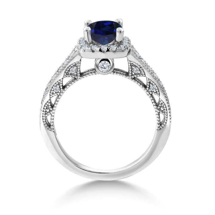 Blue Created Sapphire - September_6_Ring in 925 Sterling Silver