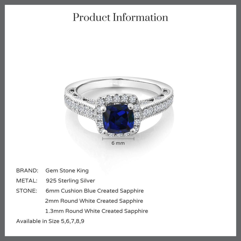 Blue Created Sapphire - September_6_Ring in 925 Sterling Silver