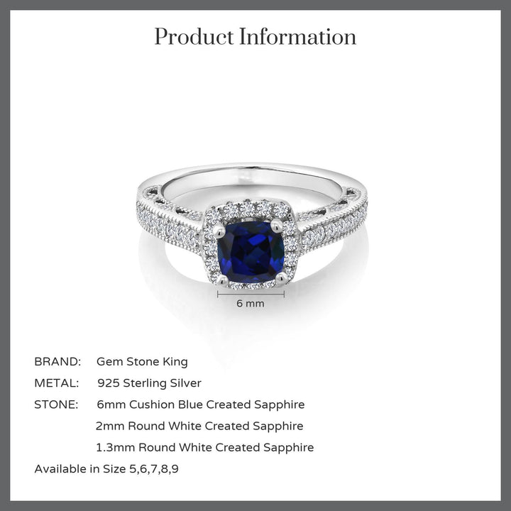 Blue Created Sapphire - September_6_Ring in 925 Sterling Silver