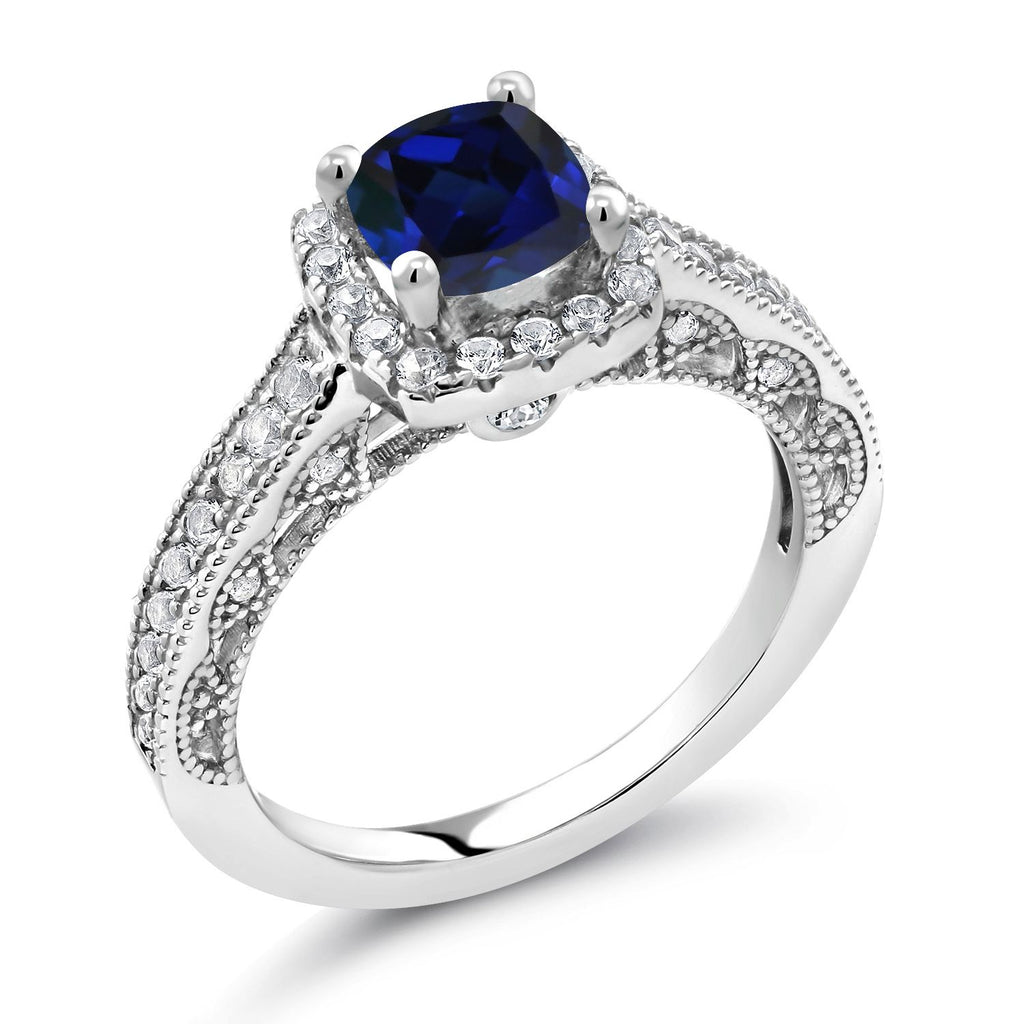 Blue Created Sapphire - September_9_Ring in 925 Sterling Silver