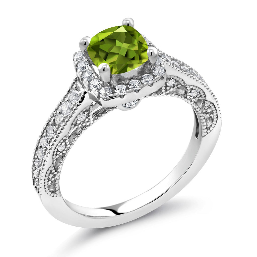 Gem Stone King 6MM Cushion Gemstone Birthstone and Accent Created Sapphire Engagement Ring | 925 Sterling Silver | Wedding Anniversary Promise Ring For Women | Available In Size 5, 6, 7, 8, 9