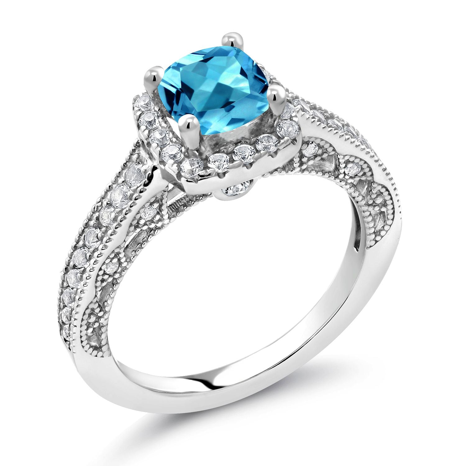 Swiss Blue Topaz - November_8_Ring in 925 Sterling Silver