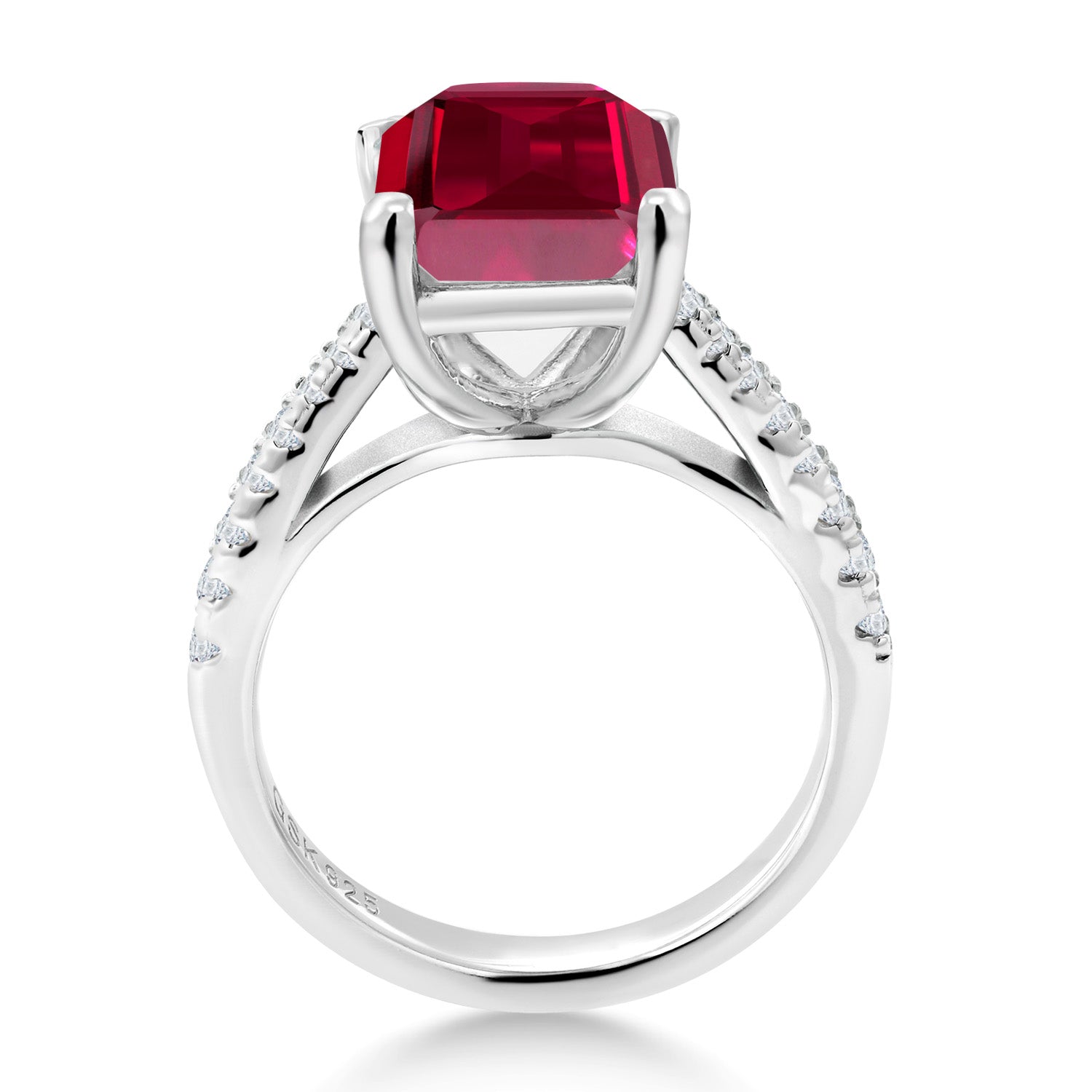 925 Sterling Silver Red Created Ruby and White Created Sapphire Ring For Women (4.06 Cttw, Emerald Cut 10X8MM, Available In Size 5, 6, 7, 8, 9)