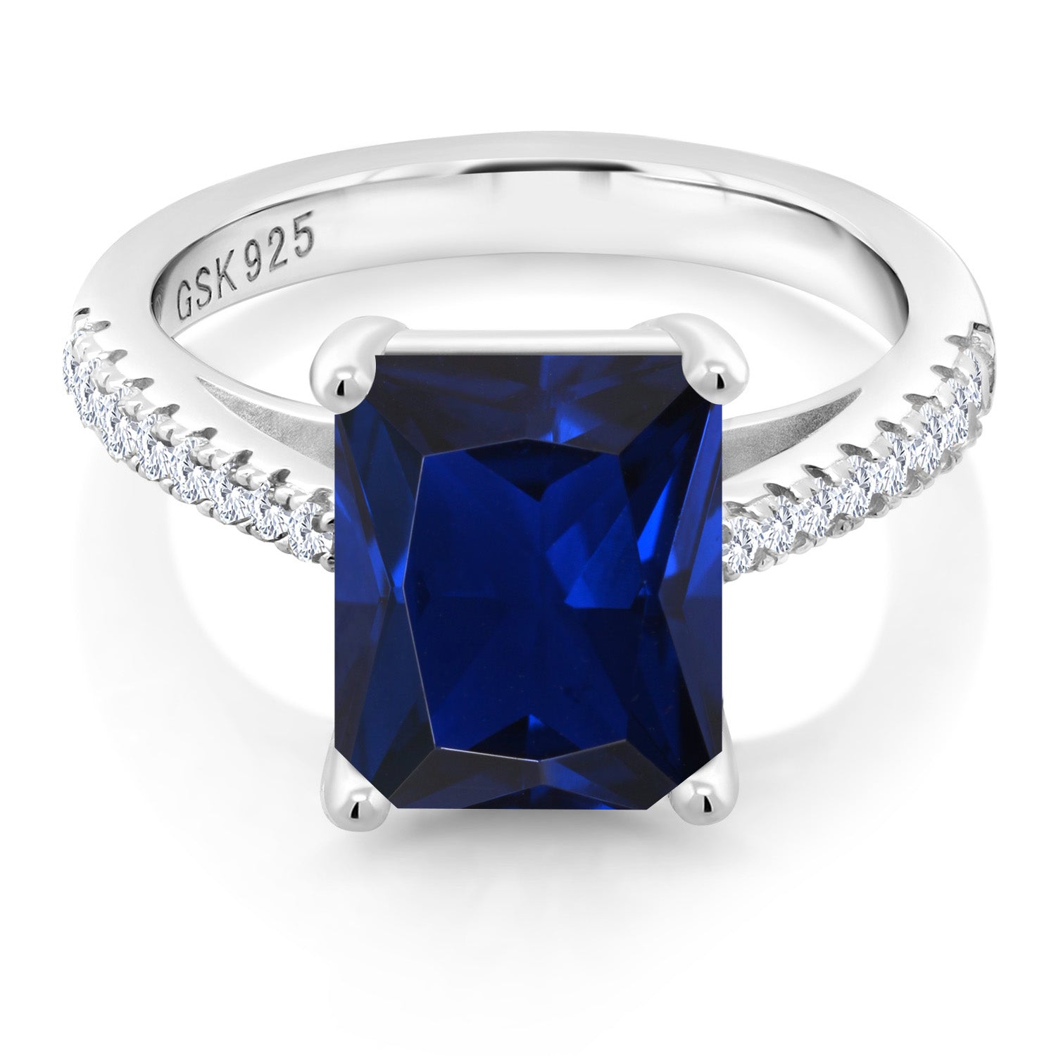 925 Sterling Silver Blue and White Created Sapphire Engagement Ring For Women (4.26 Cttw, Available in size 5, 6, 7, 8, 9)