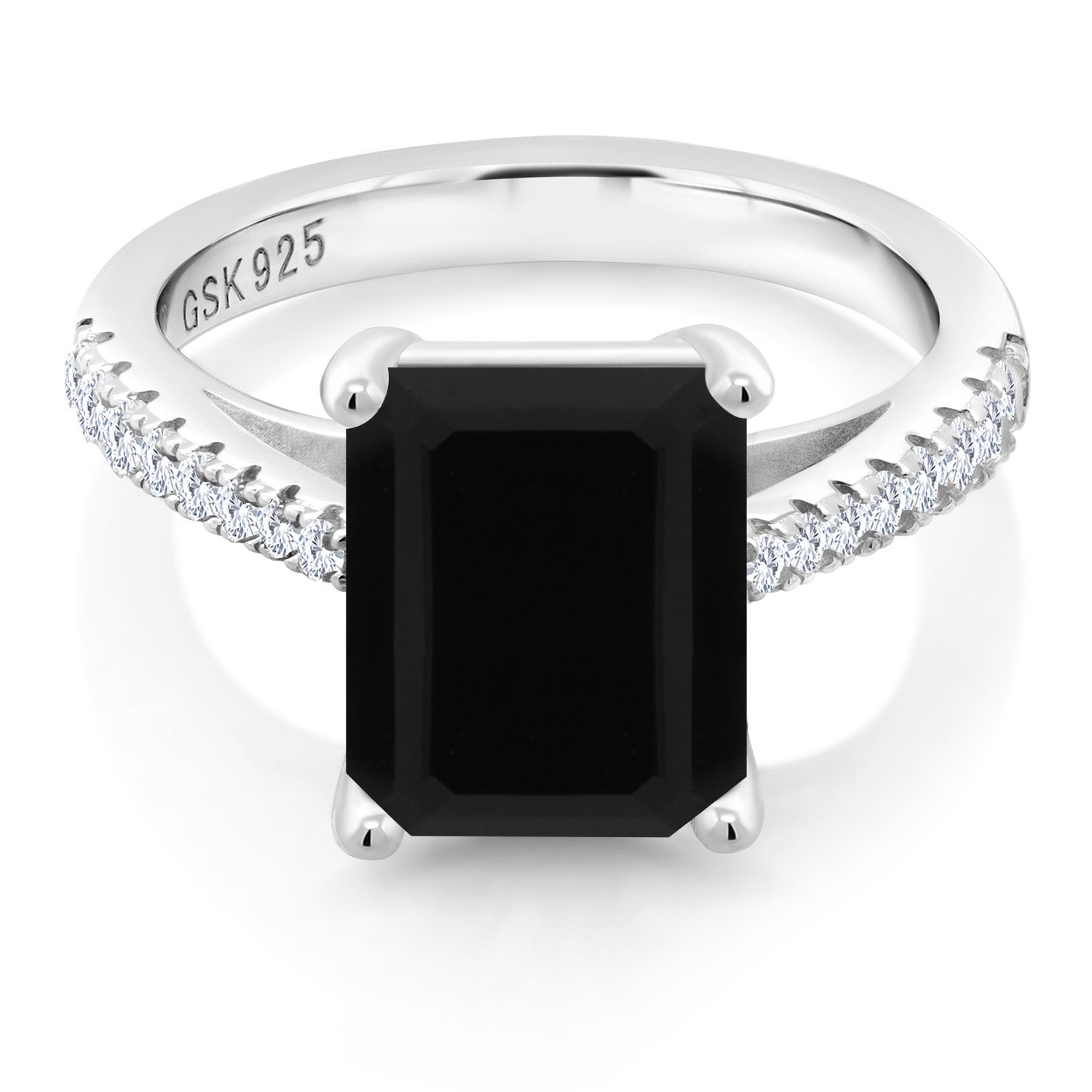 3.39 Cttw Black Onyx and White Created Sapphire Wedding Engagement Ring For Women In 925 Sterling Silver | Gemstone Birthstone | 10X8MM Emerald Cut | Available In Size 5, 6, 7, 8, 9