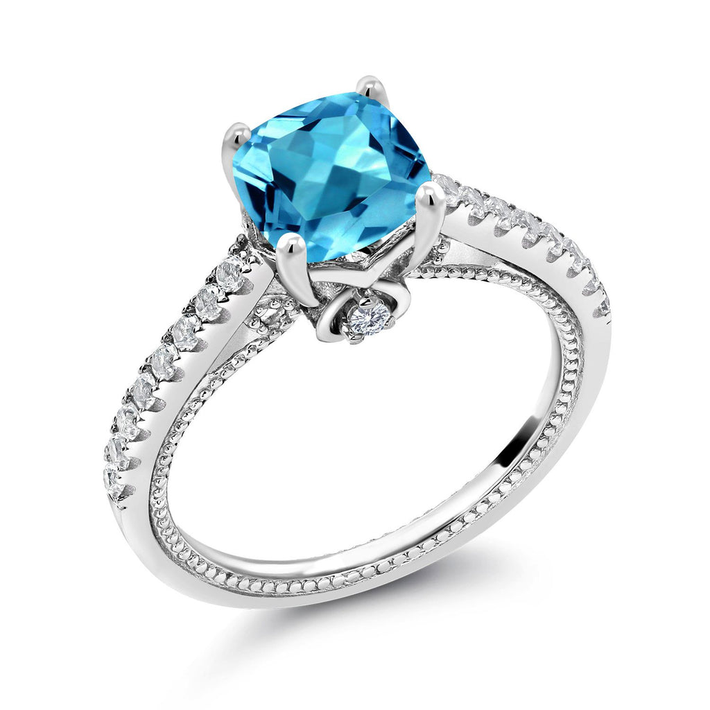 Topaz and Created Sapphire_7_Ring in 925 Sterling Silver