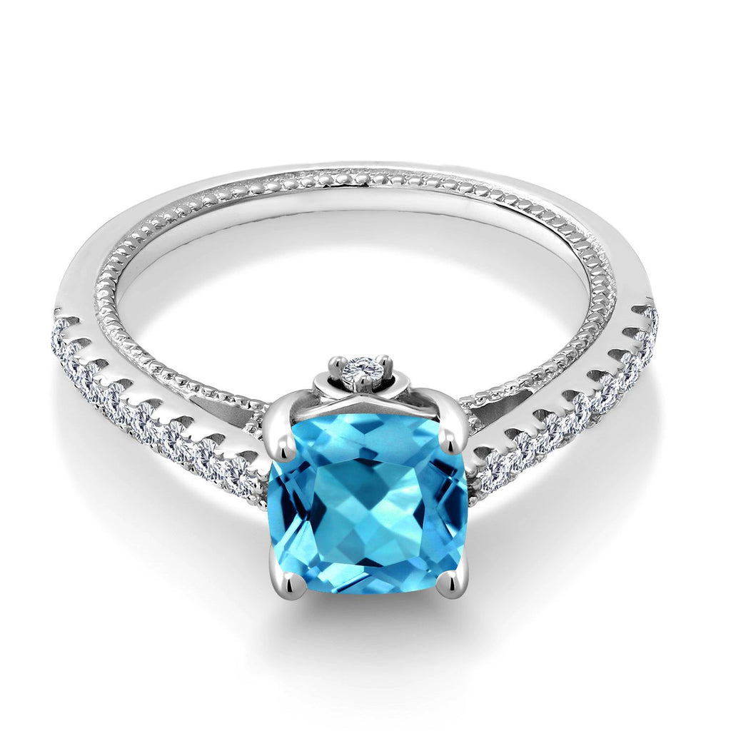Topaz and Created Sapphire_7_Ring in 925 Sterling Silver