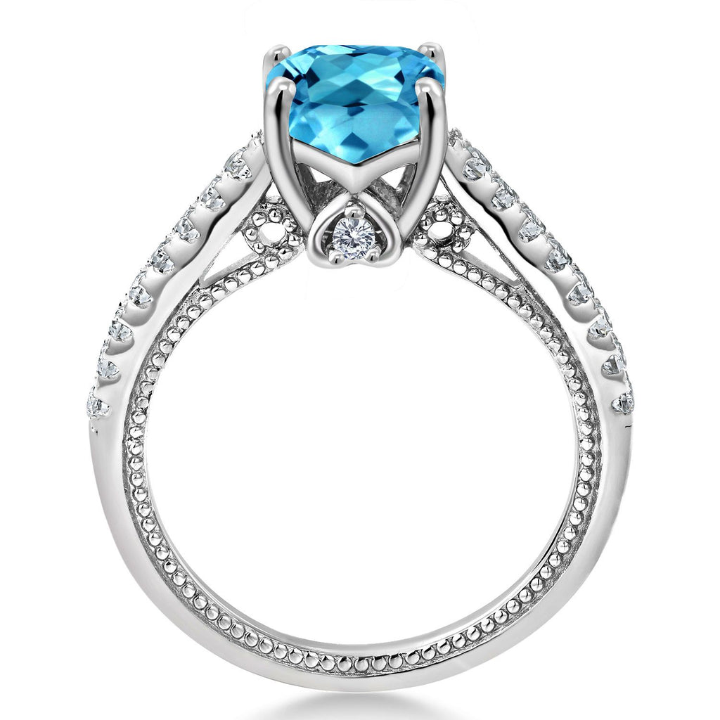 Topaz and Created Sapphire_7_Ring in 925 Sterling Silver