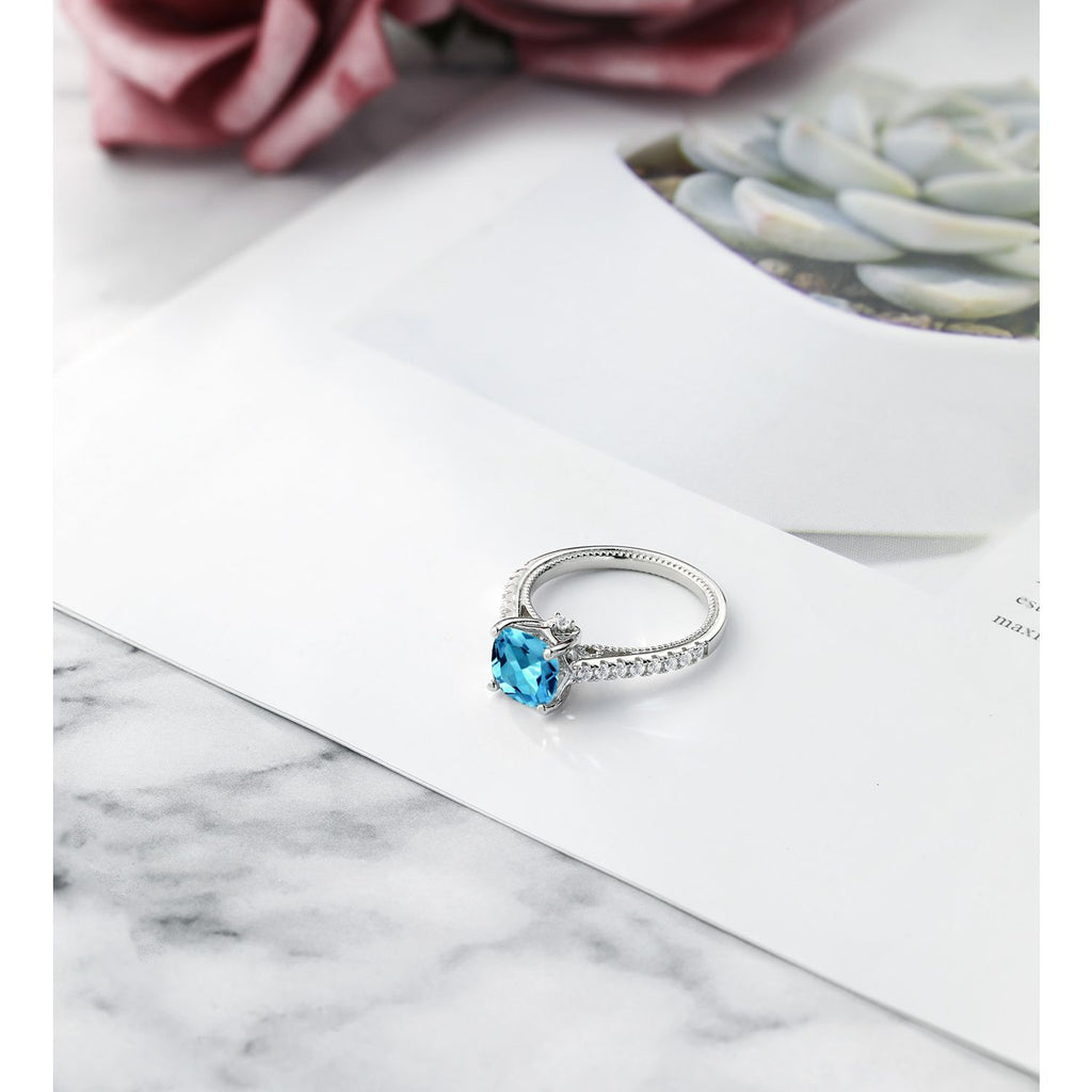 Topaz and Created Sapphire_7_Ring in 925 Sterling Silver