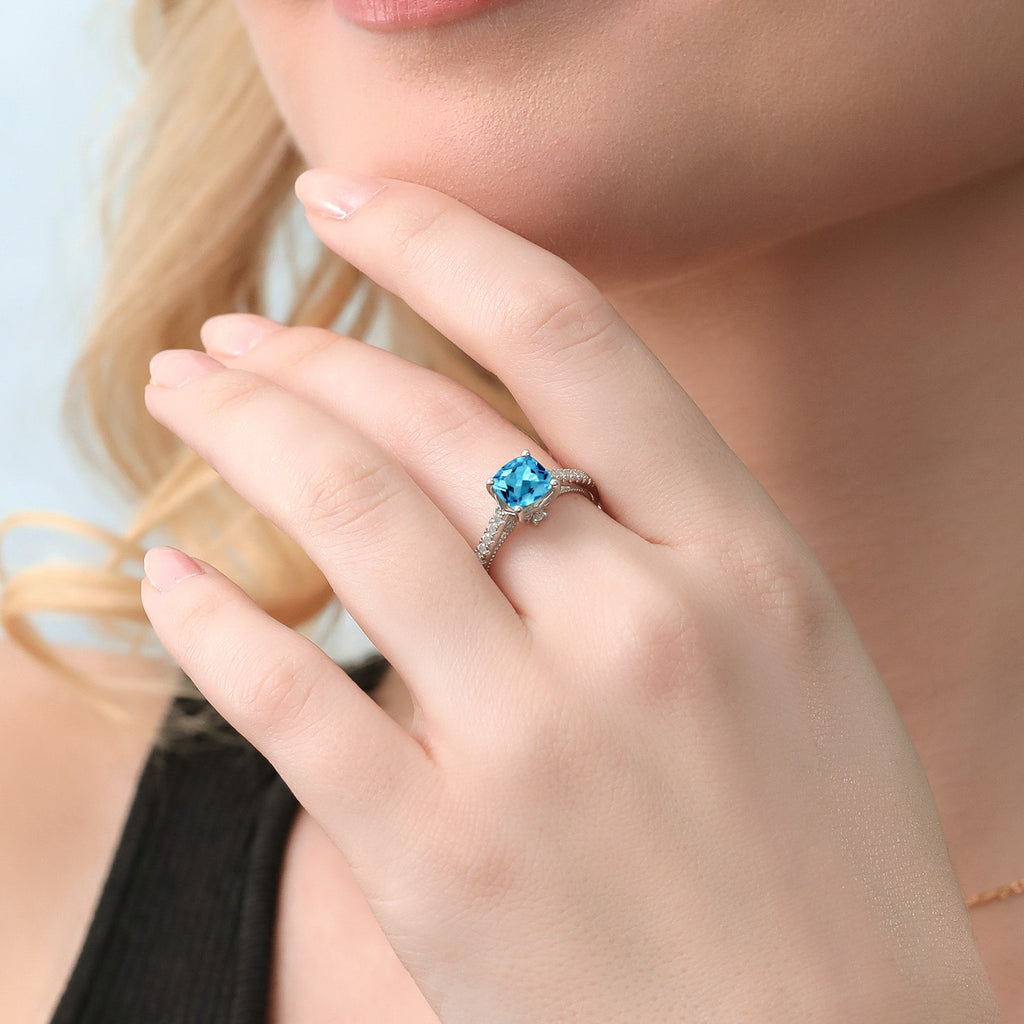 Topaz and Created Sapphire_7_Ring in 925 Sterling Silver