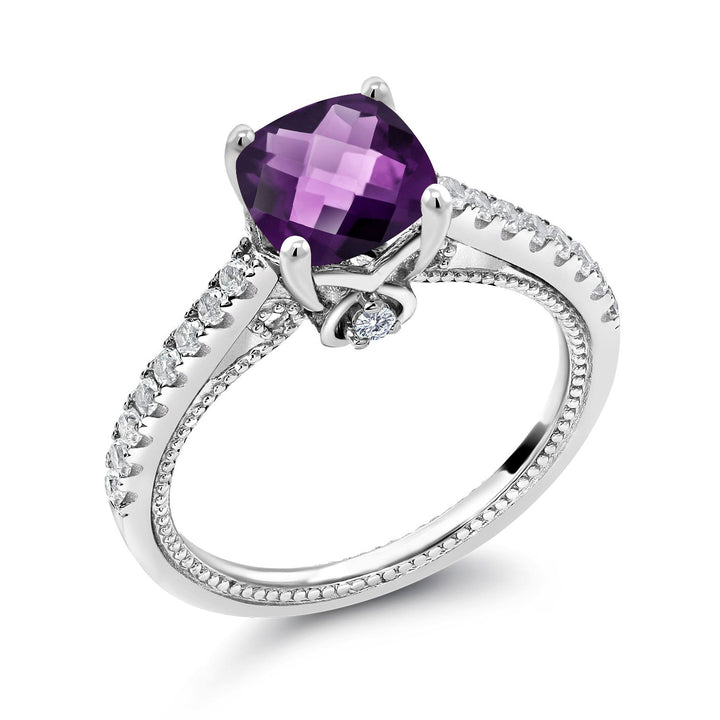 Checkerboard Amethyst - February_5_Ring in 925 Sterling Silver