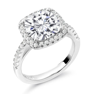 Moissanite and Created Sapphire_7_Ring in 925 Sterling Silver