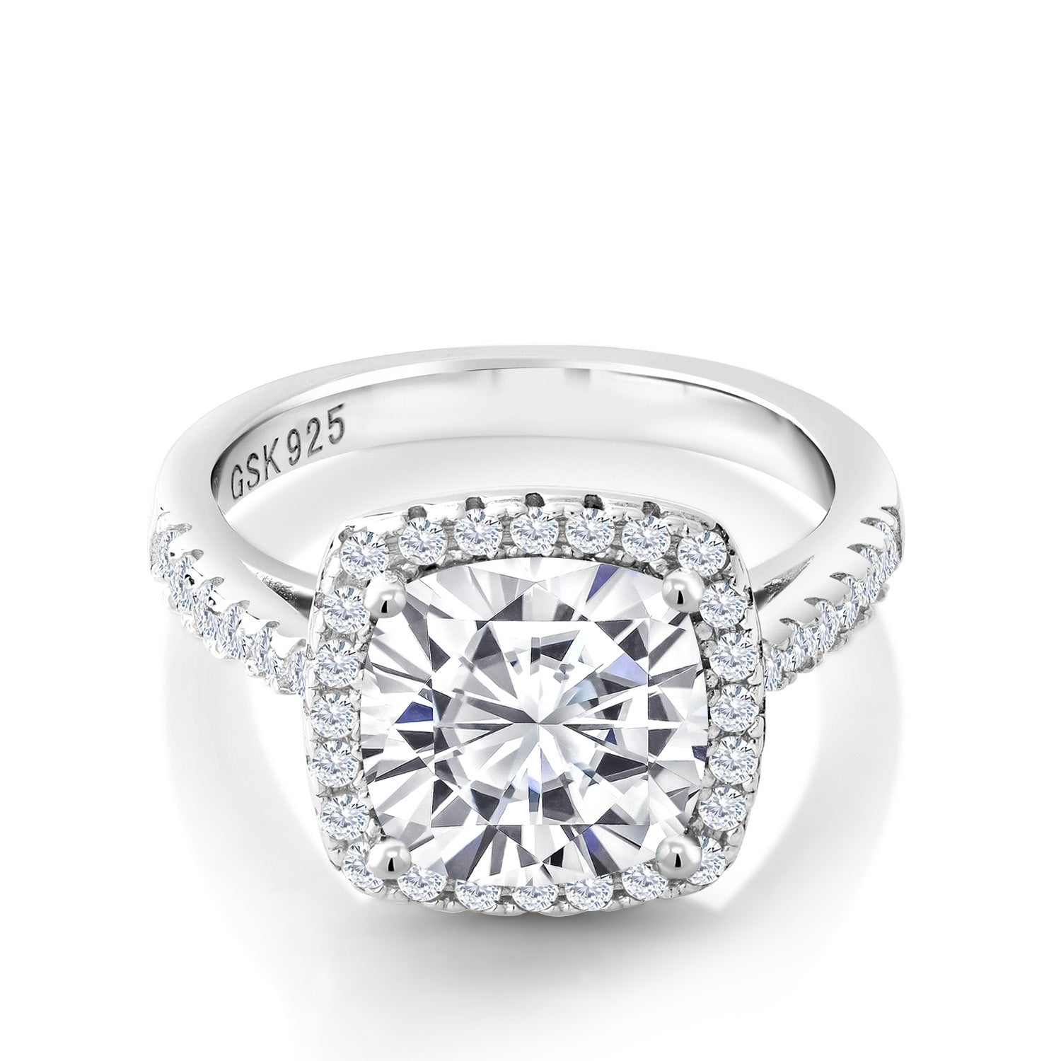 Moissanite and Created Sapphire_7_Ring in 925 Sterling Silver