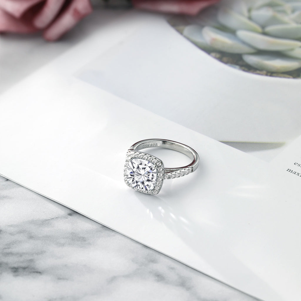 Moissanite and Created Sapphire_7_Ring in 925 Sterling Silver