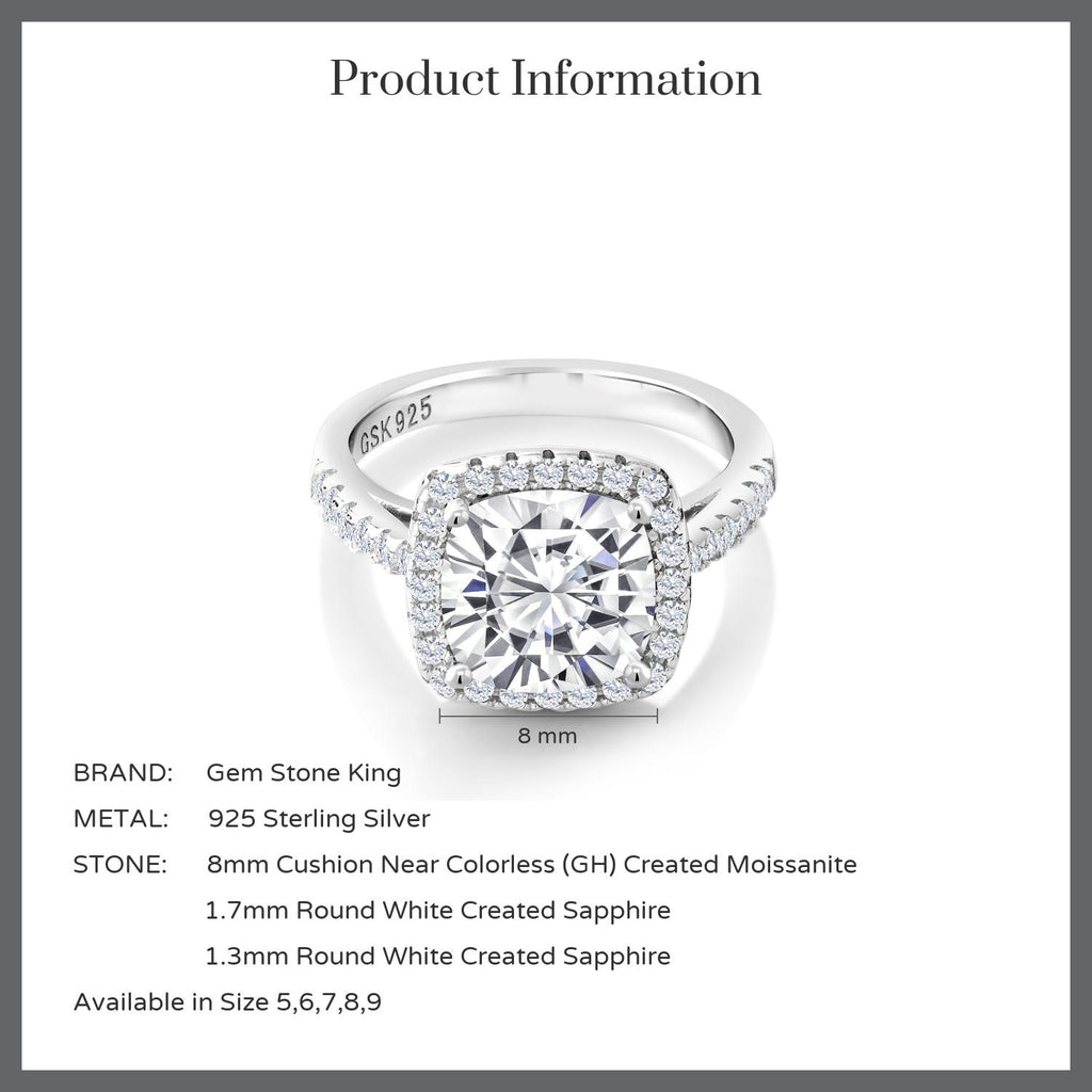 Moissanite and Created Sapphire_7_Ring in 925 Sterling Silver
