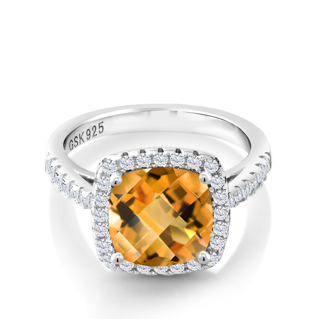 Citrine-Checkerboard - November_8_Ring in 925 Sterling Silver