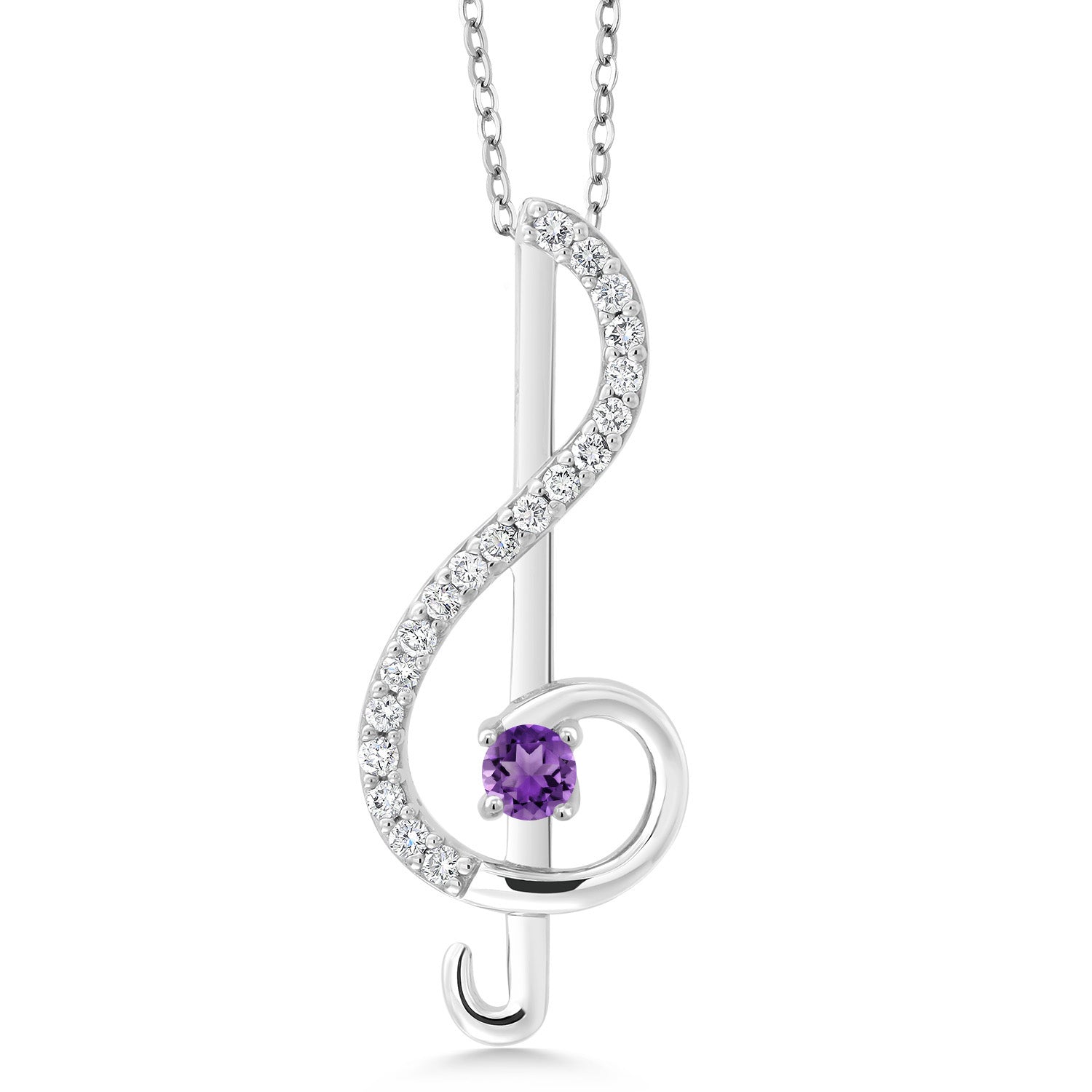 925 Sterling Silver Treble Clef Purple Amethyst Pendant Necklace Music Note Jewelry Gift For Women By Keren Hanan (0.29 Cttw, with 18 Inch Silver Chain)