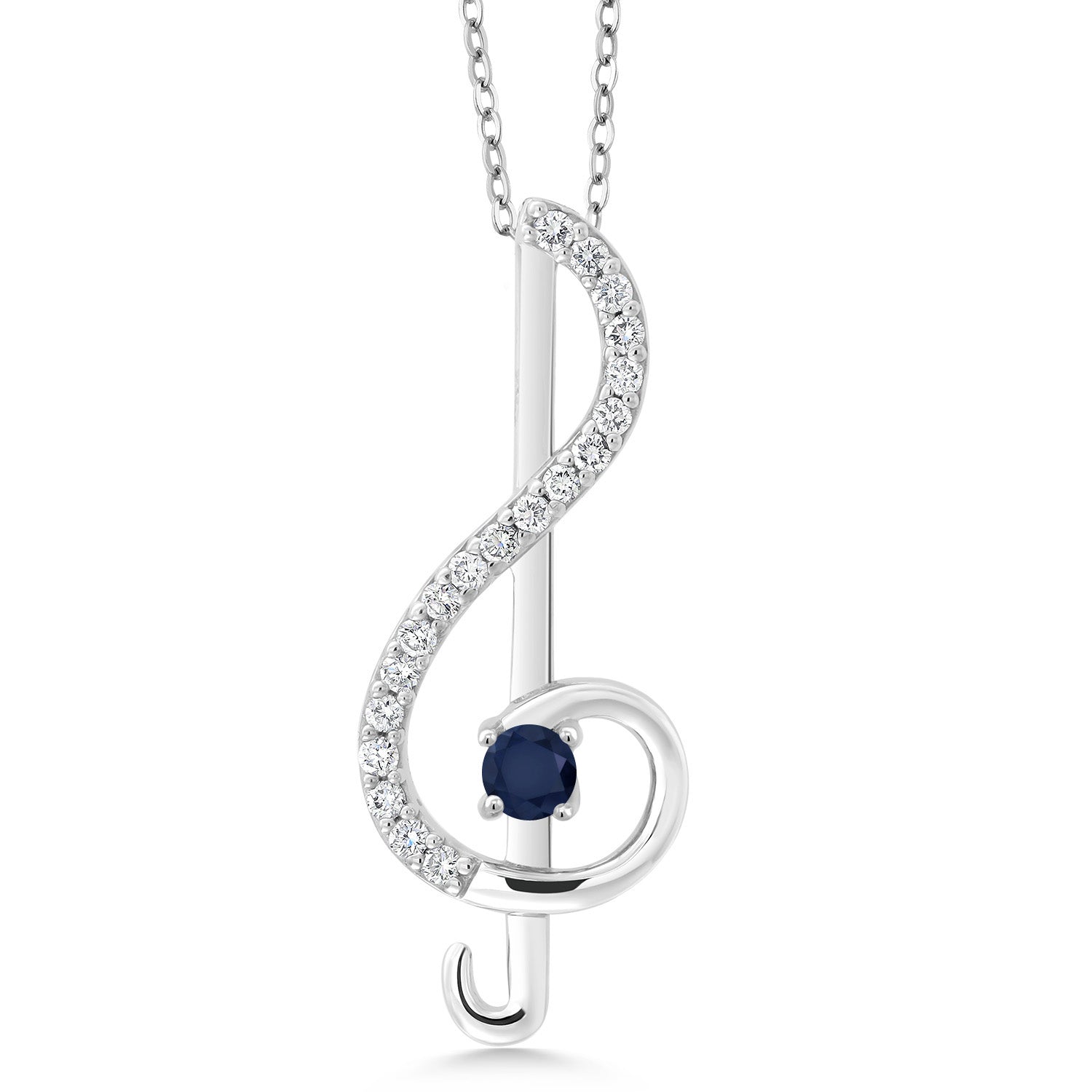 925 Sterling Silver Blue Sapphire Pendant Necklace Music Note Jewelry Gift For Women By Keren Hanan (0.32 Cttw, with 18 Inch Silver Chain)