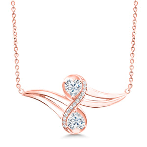 Moissanite and Created Sapphire_Necklace in 925 Rose Gold Plated Silver
