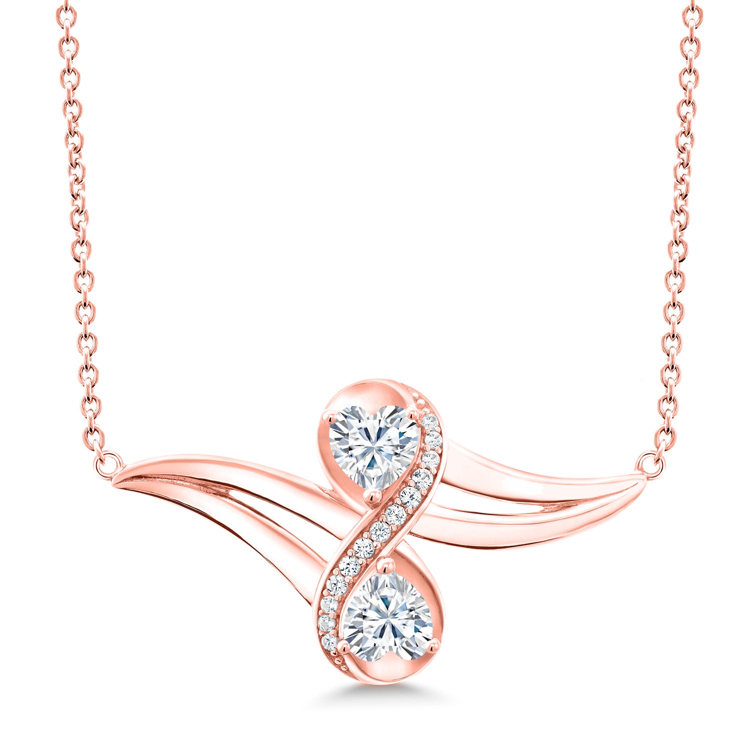Moissanite and Created Sapphire_Necklace in 925 Rose Gold Plated Silver