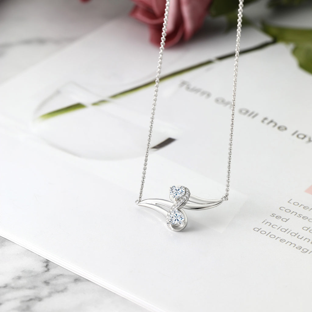 Moissanite and Created Sapphire_Necklace in 925 Sterling Silver