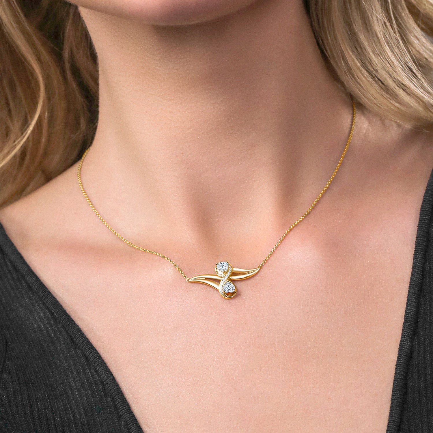 Moissanite and Created Sapphire_Necklace in 925 Yellow Gold Plated Silver