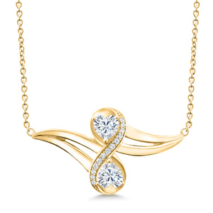 Moissanite and Created Sapphire_Necklace in 925 Yellow Gold Plated Silver