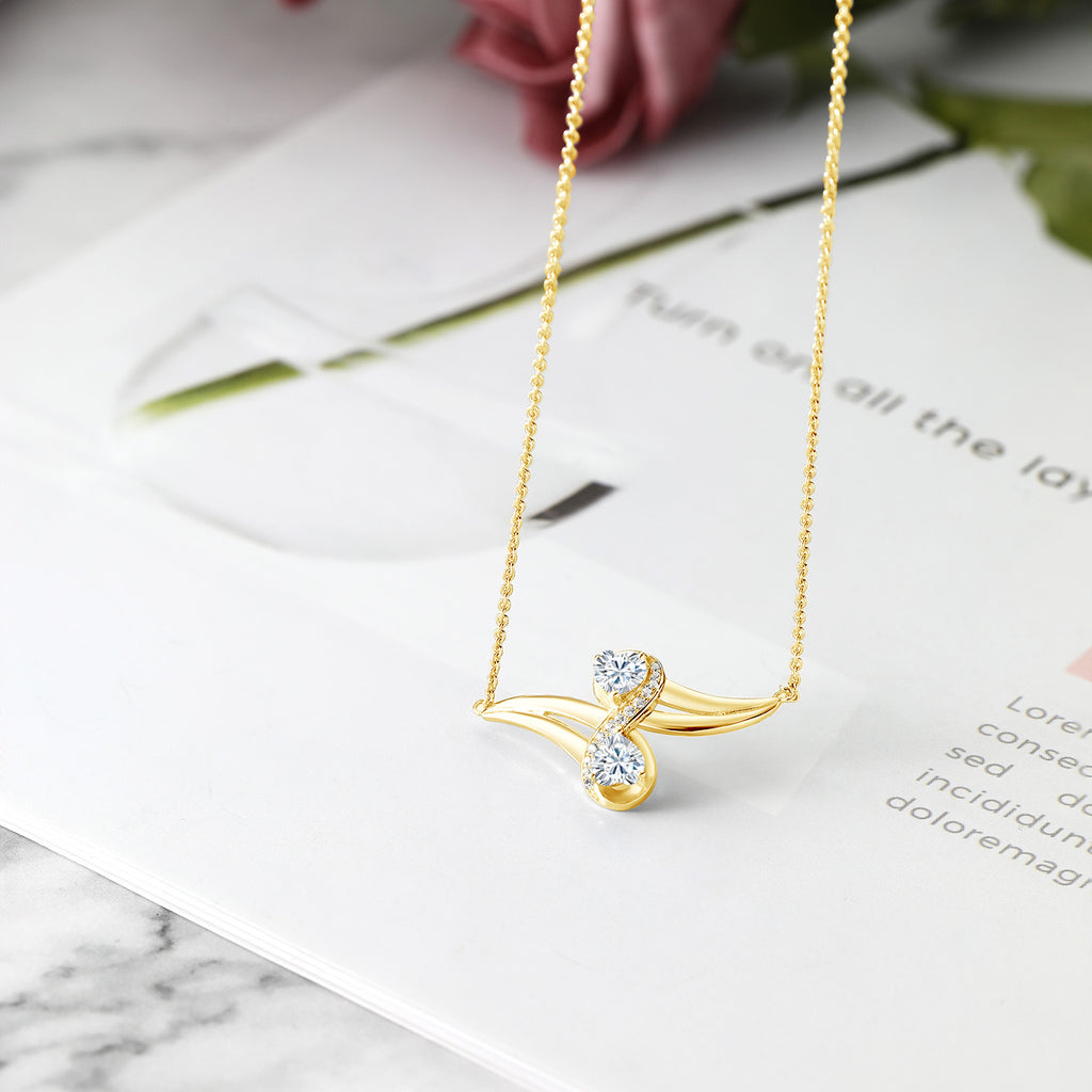 Moissanite and Created Sapphire_Necklace in 925 Yellow Gold Plated Silver