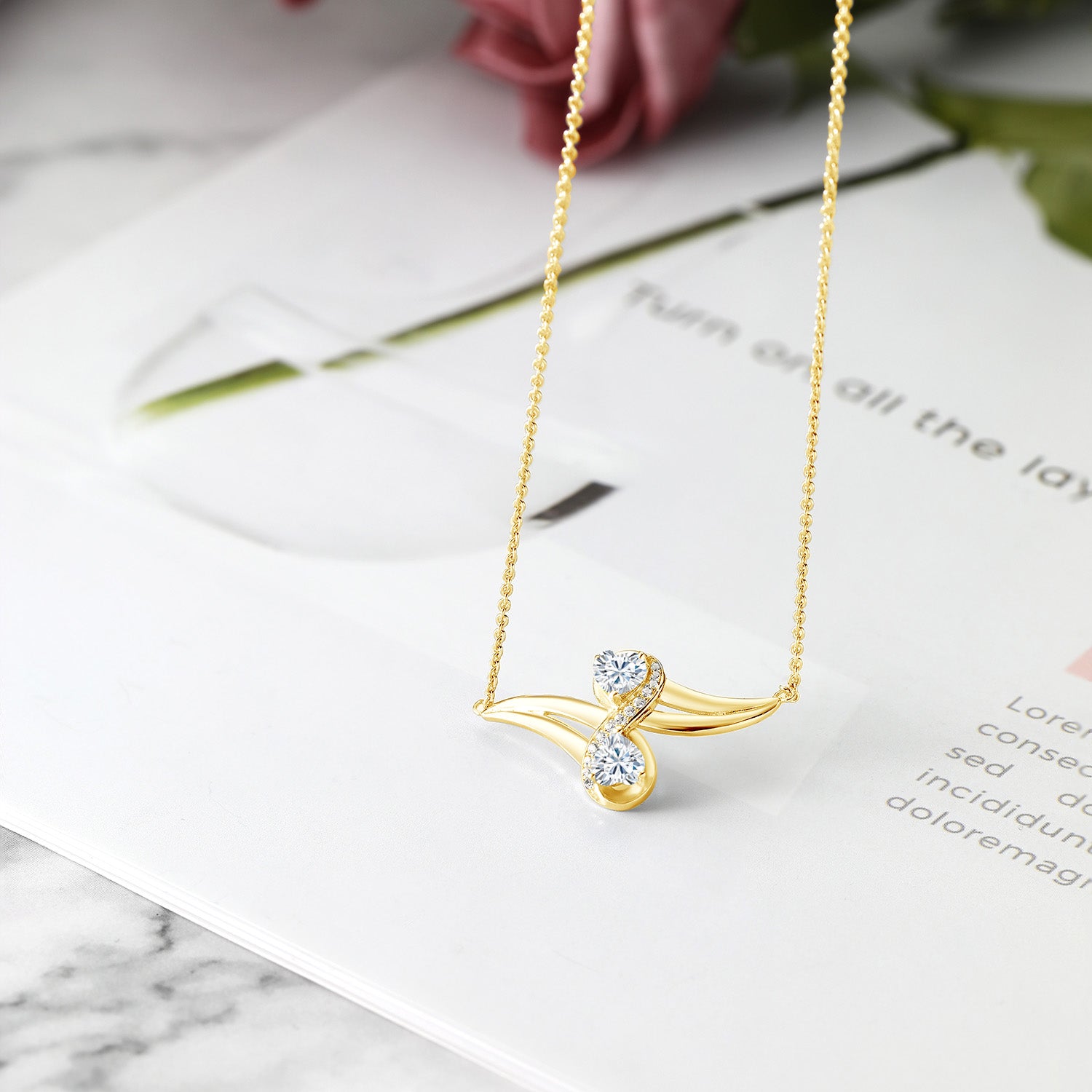 Moissanite and Created Sapphire_Necklace in 925 Yellow Gold Plated Silver