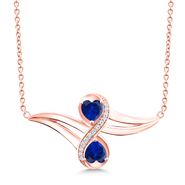 Blue Created Sapphire - September_Necklace in 925 Rose Gold Plated Silver