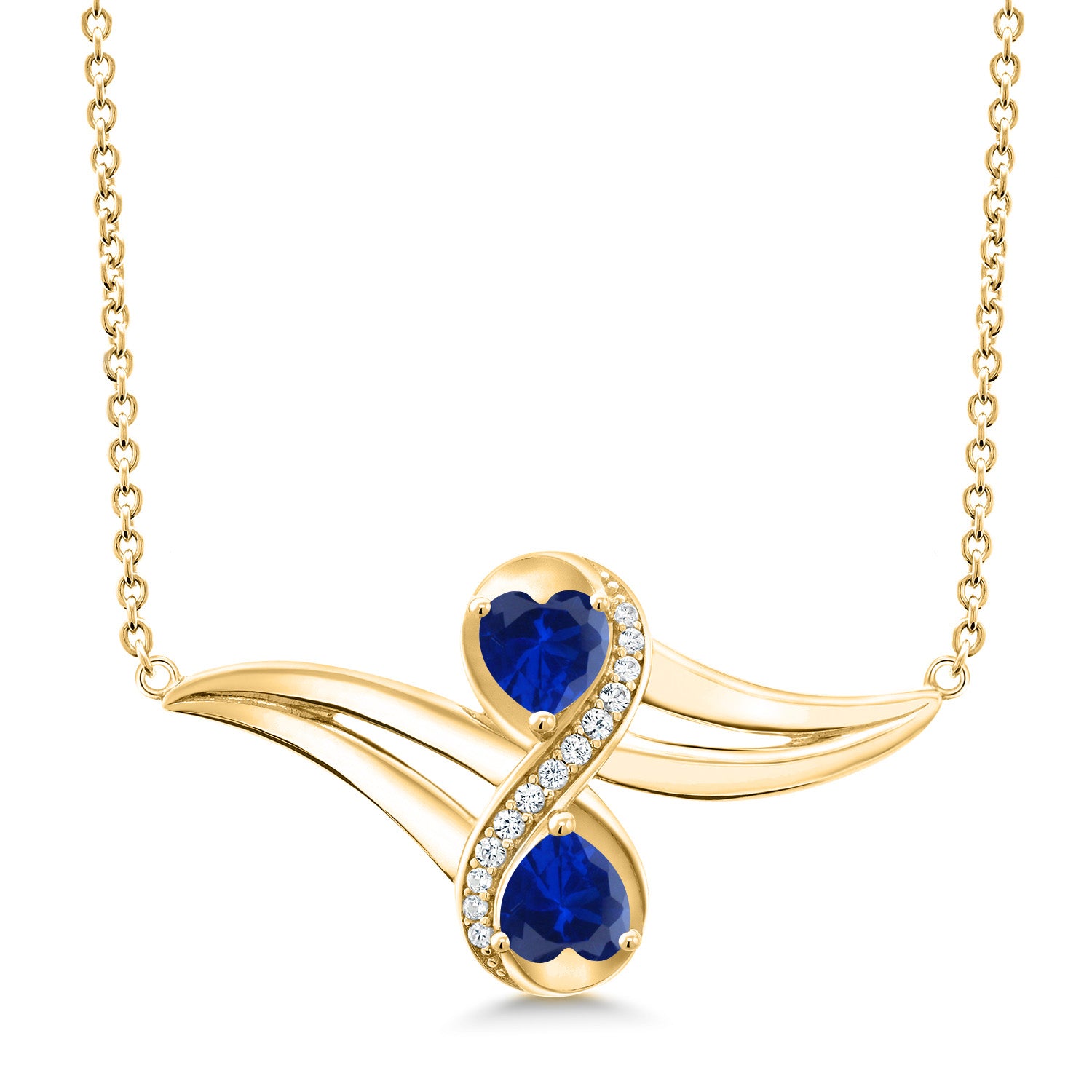 Blue Created Sapphire - September_Necklace in 925 Yellow Gold Plated Silver