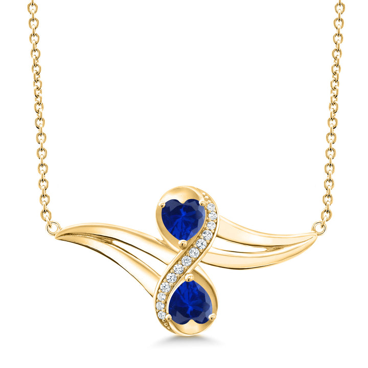 Blue Created Sapphire - September_Necklace in 925 Yellow Gold Plated Silver