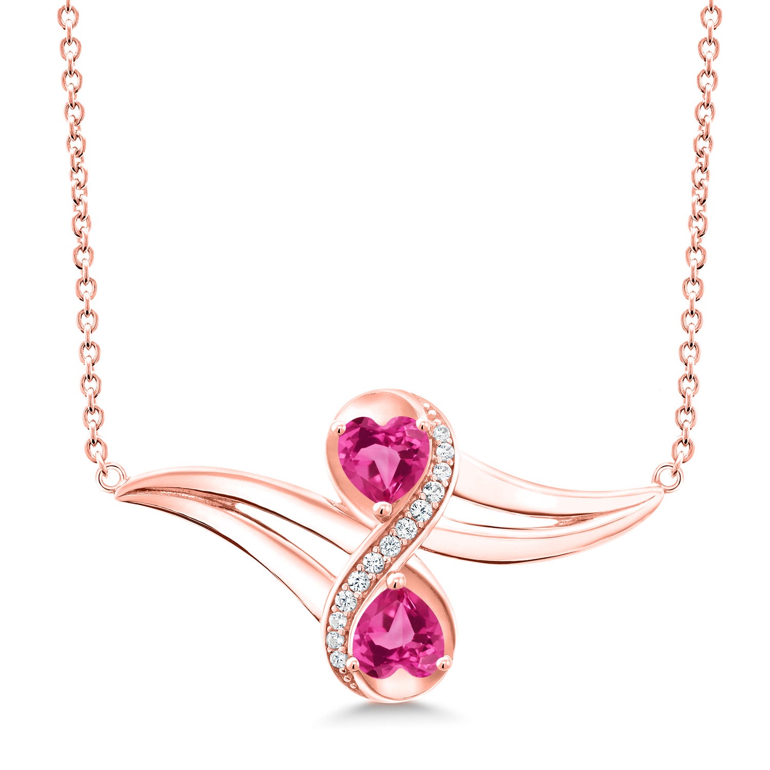 Pink Created Sapphire - September_Necklace in 925 Rose Gold Plated Silver