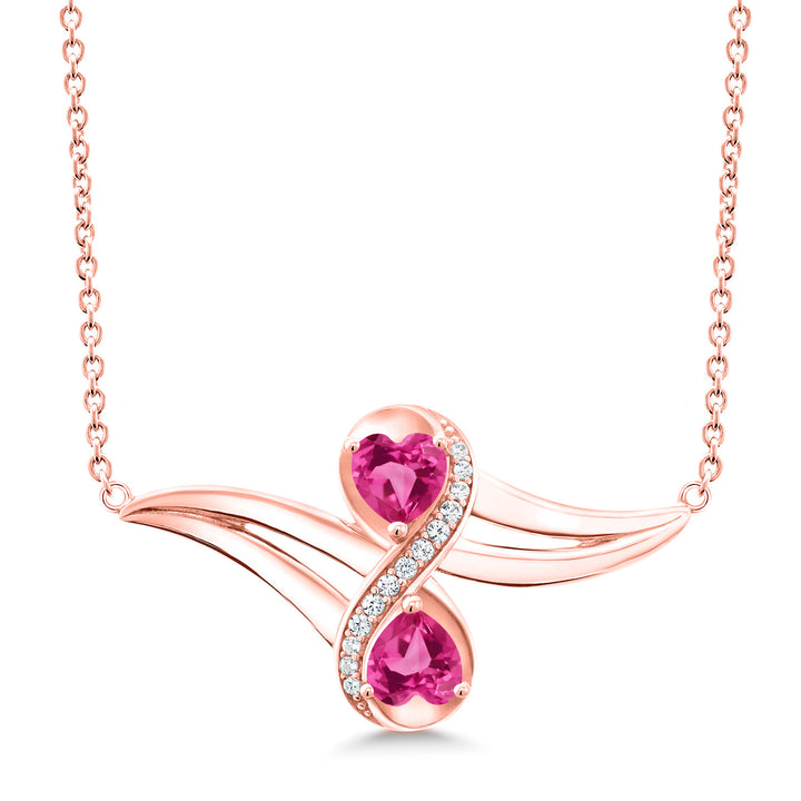 Pink Created Sapphire - September_Necklace in 925 Rose Gold Plated Silver