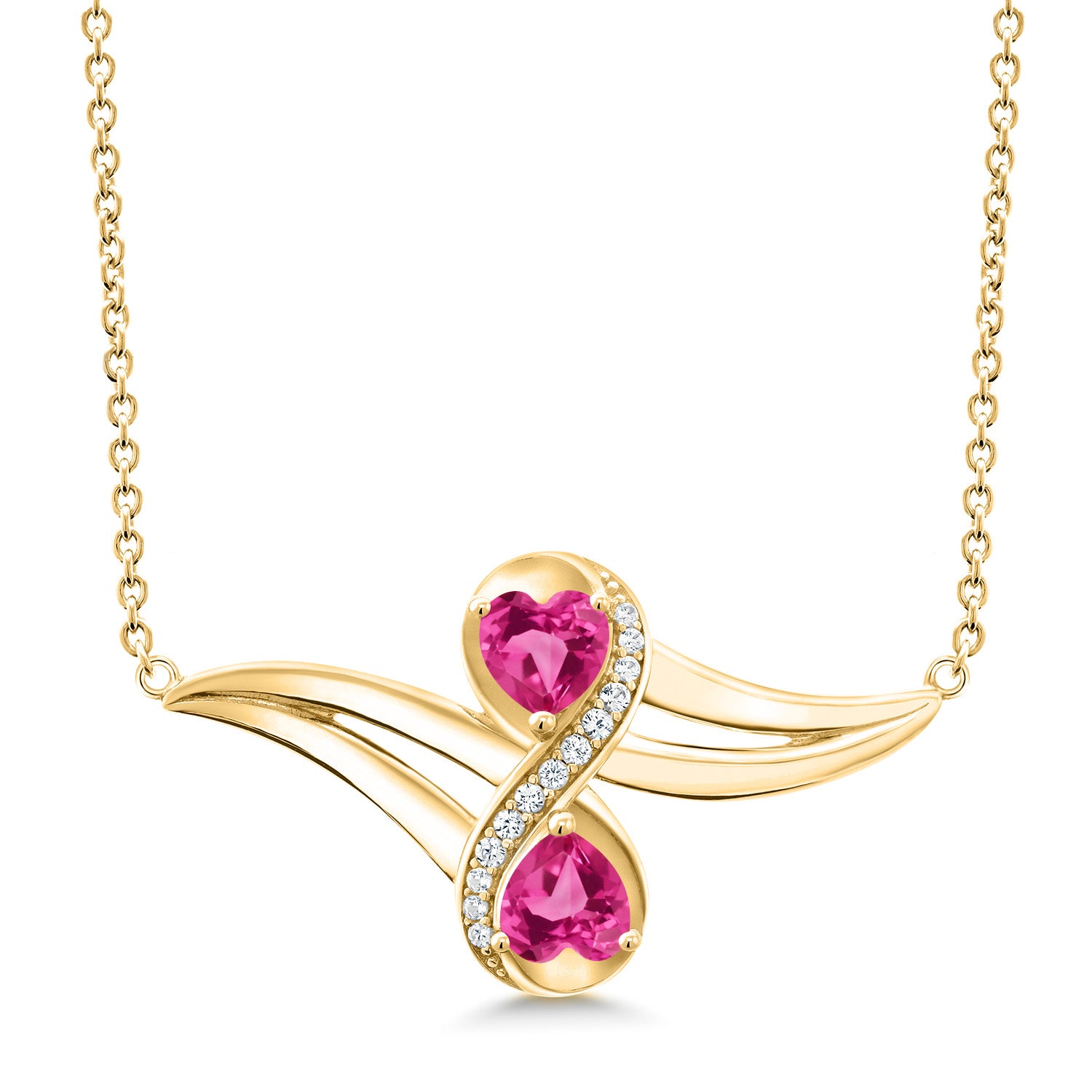 Pink Created Sapphire - September_Necklace in 925 Yellow Gold Plated Silver