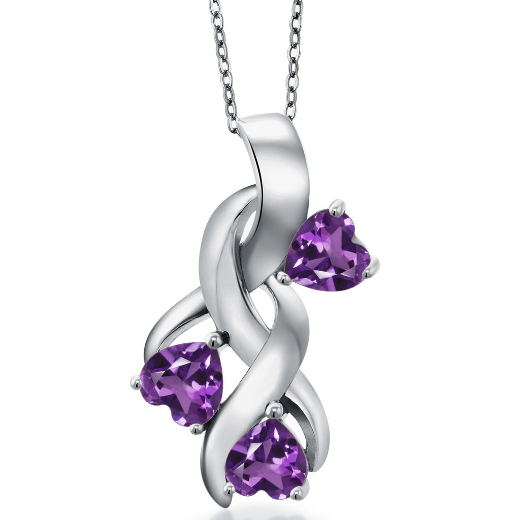 Gem Stone King 3-Stones Engraved Customized and Personalized Heart Shape Mothers Name Pendant Necklace For Women | 925 Sterling Silver | 5MM Heart Gemstone Birthstone | With 18 Inch Chain