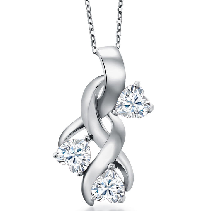 Gem Stone King 3-Stones Engraved Customized and Personalized Heart Shape Mothers Name Pendant Necklace For Women | 925 Sterling Silver | 5MM Heart Gemstone Birthstone | With 18 Inch Chain
