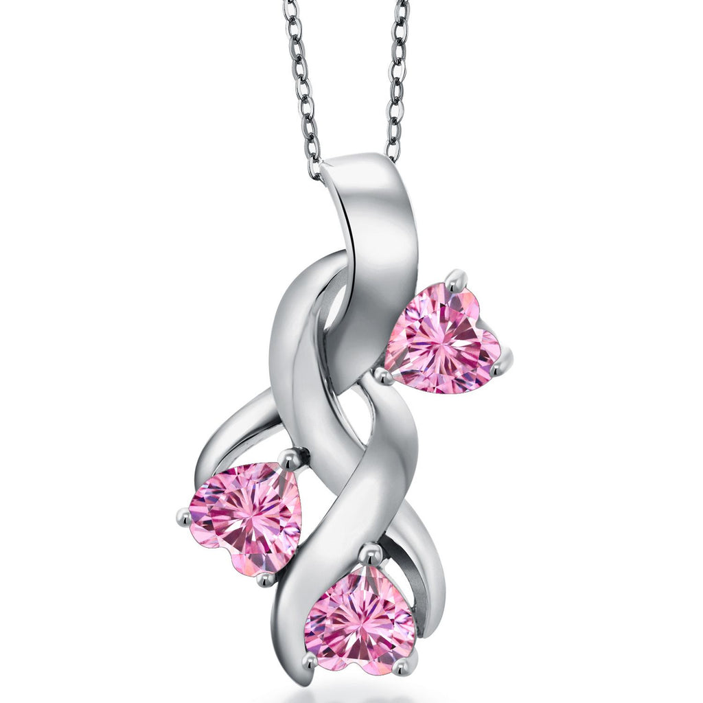 Gem Stone King 3-Stones Engraved Customized and Personalized Heart Shape Mothers Name Pendant Necklace For Women | 925 Sterling Silver | 5MM Heart Gemstone Birthstone | With 18 Inch Chain
