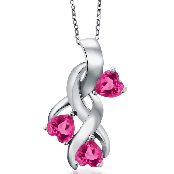 Gem Stone King 3-Stones Engraved Customized and Personalized Heart Shape Mothers Name Pendant Necklace For Women | 925 Sterling Silver | 5MM Heart Gemstone Birthstone | With 18 Inch Chain
