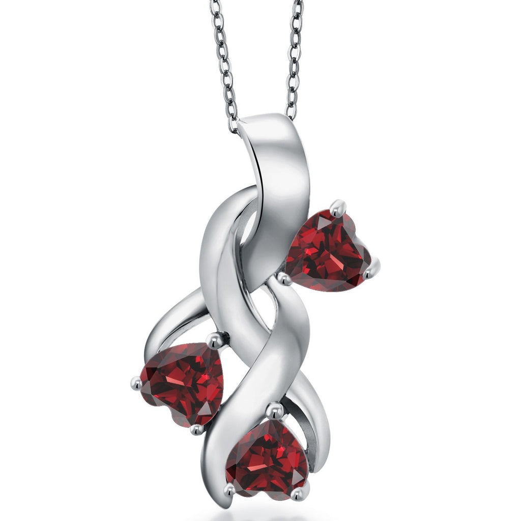 Gem Stone King 3-Stones Engraved Customized and Personalized Heart Shape Mothers Name Pendant Necklace For Women | 925 Sterling Silver | 5MM Heart Gemstone Birthstone | With 18 Inch Chain